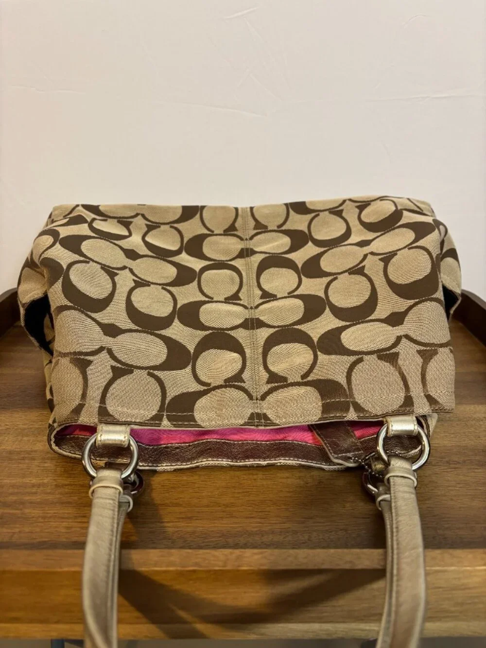 Coach Gabby Signature Khaki Metallic Gold XL Tote